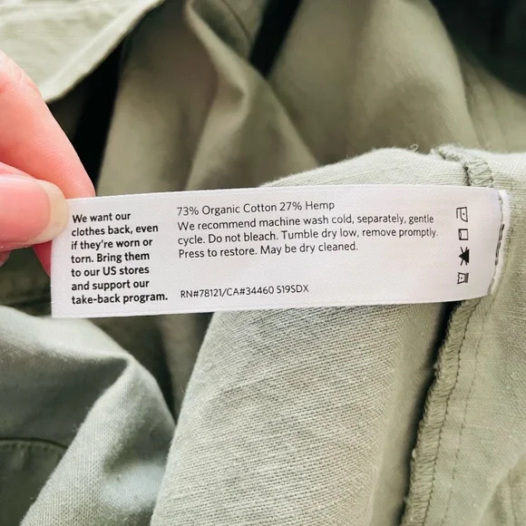 Eileen Fisher Organic Cotton Hemp Green Canvas Jacket Snap Closure Size PS